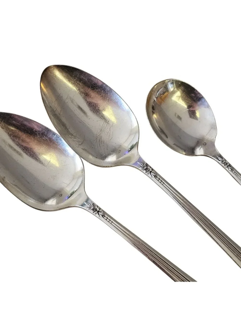 3 Rogers Plantation Silverplate Serving Spoons Oneida Silver Rose Floral vtg